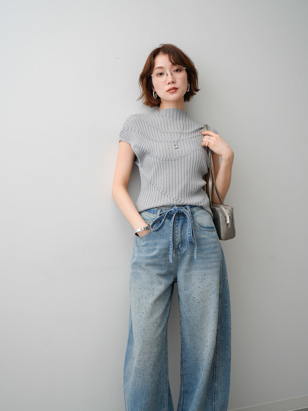 【套裝】Mode Line 羅紋法式針織上衣 + Mode Line 羅紋法式針織上衣（兩件套）
