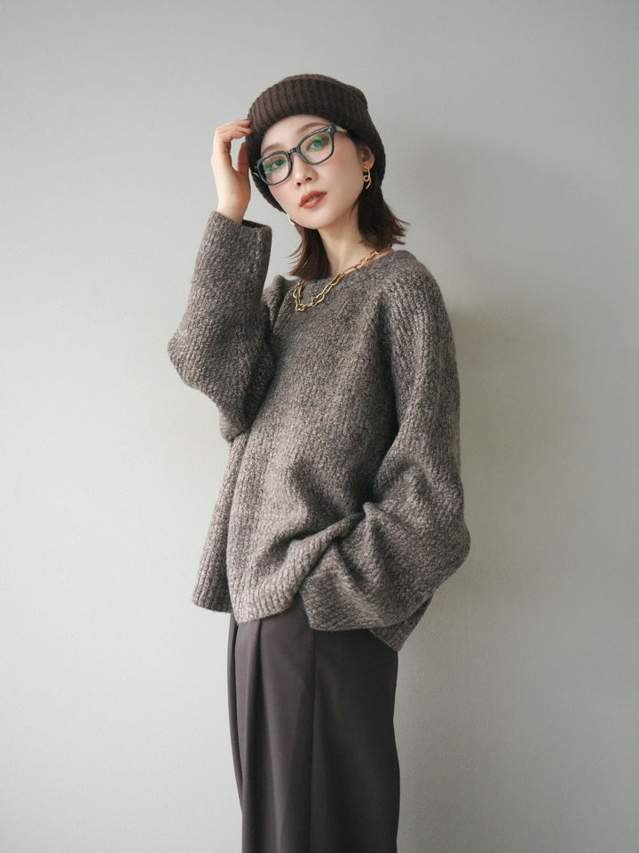 [予約]クルーネック畦編みミックスニット/brown