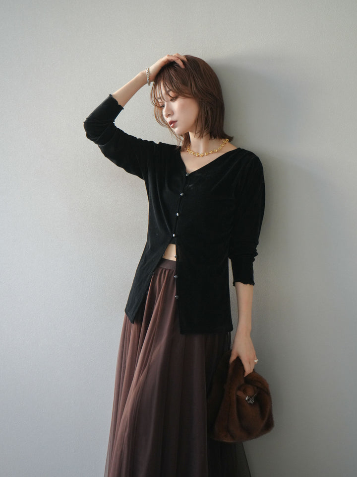 [予約]ベロアカーディガン/black