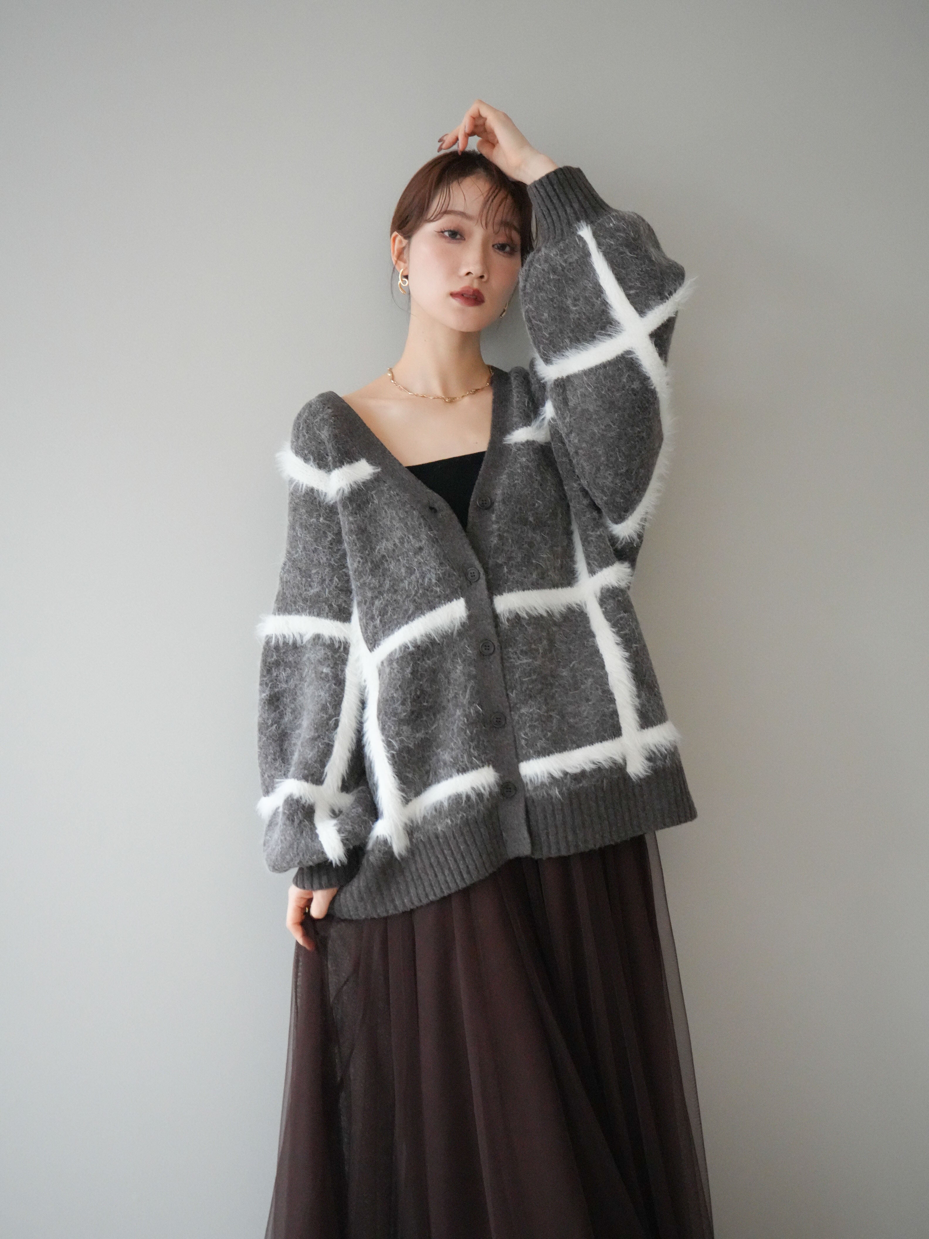 予約]ミックスシャギーチェックカーディガン/brown – Lumier