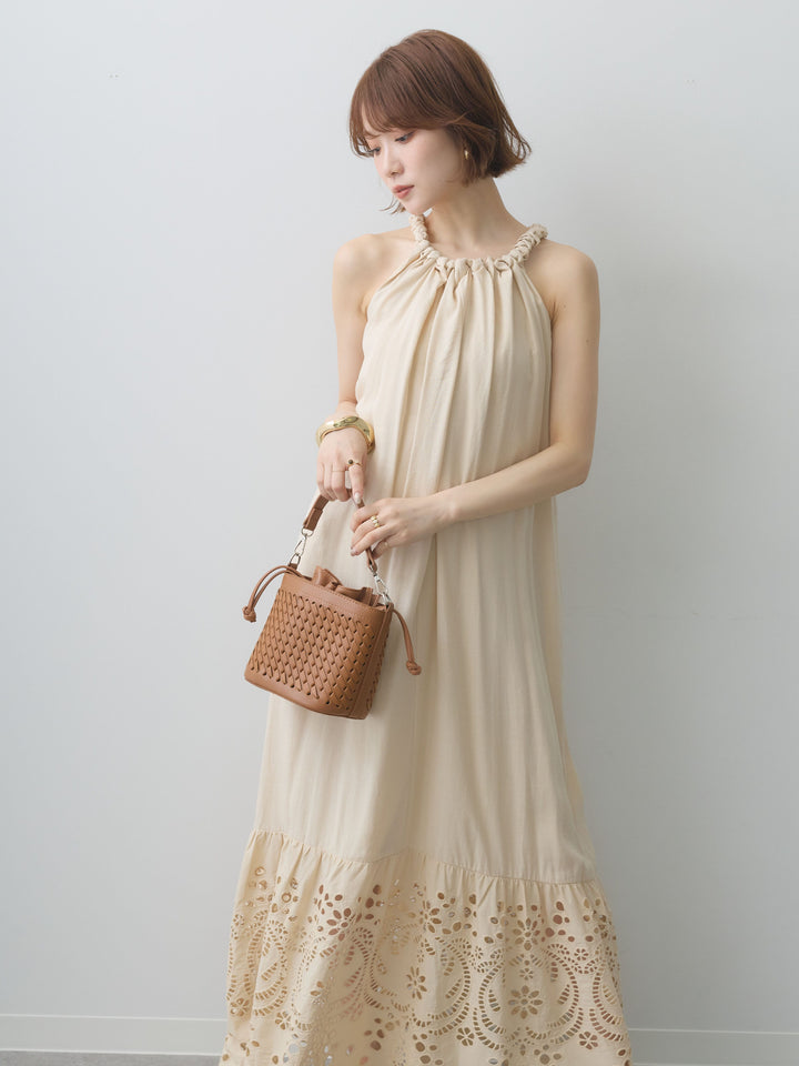 [予約]スカラップヘムカットワークレースキャミワンピース/beige