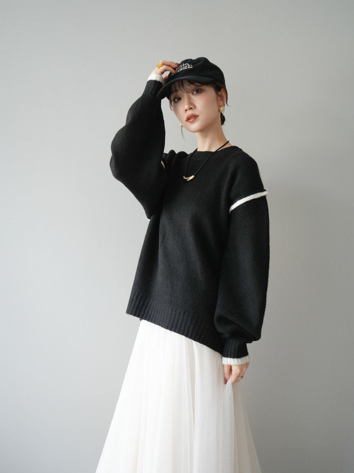 [予約]バイカラーパイピングニットプルオーバー/black