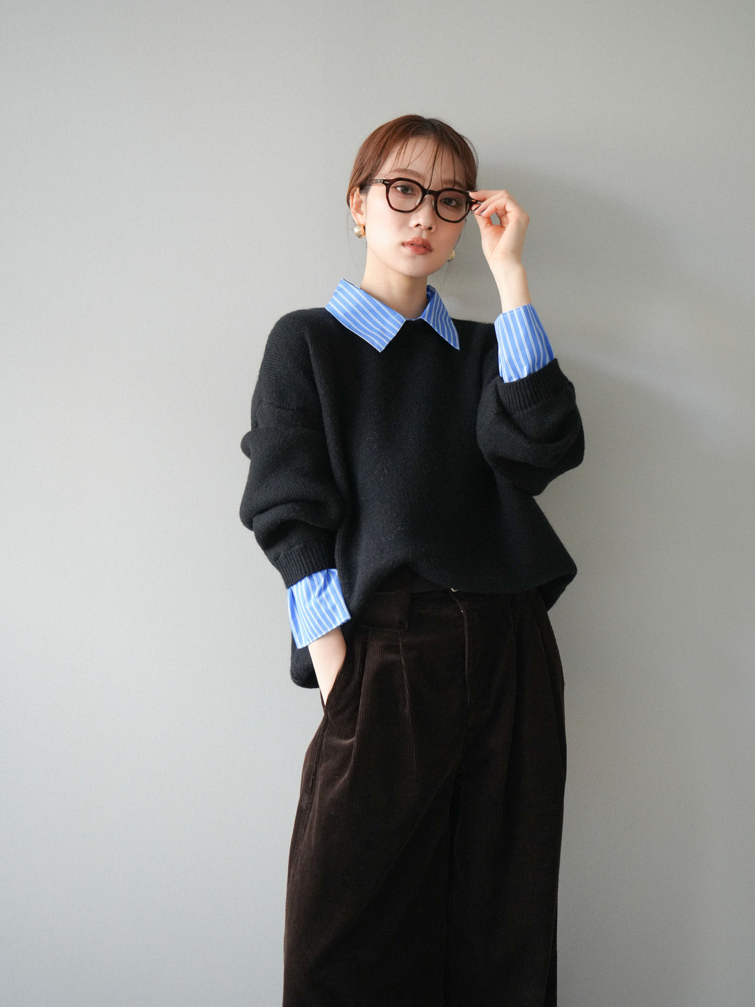 [予約]2WAY襟ニットプルオーバー/black