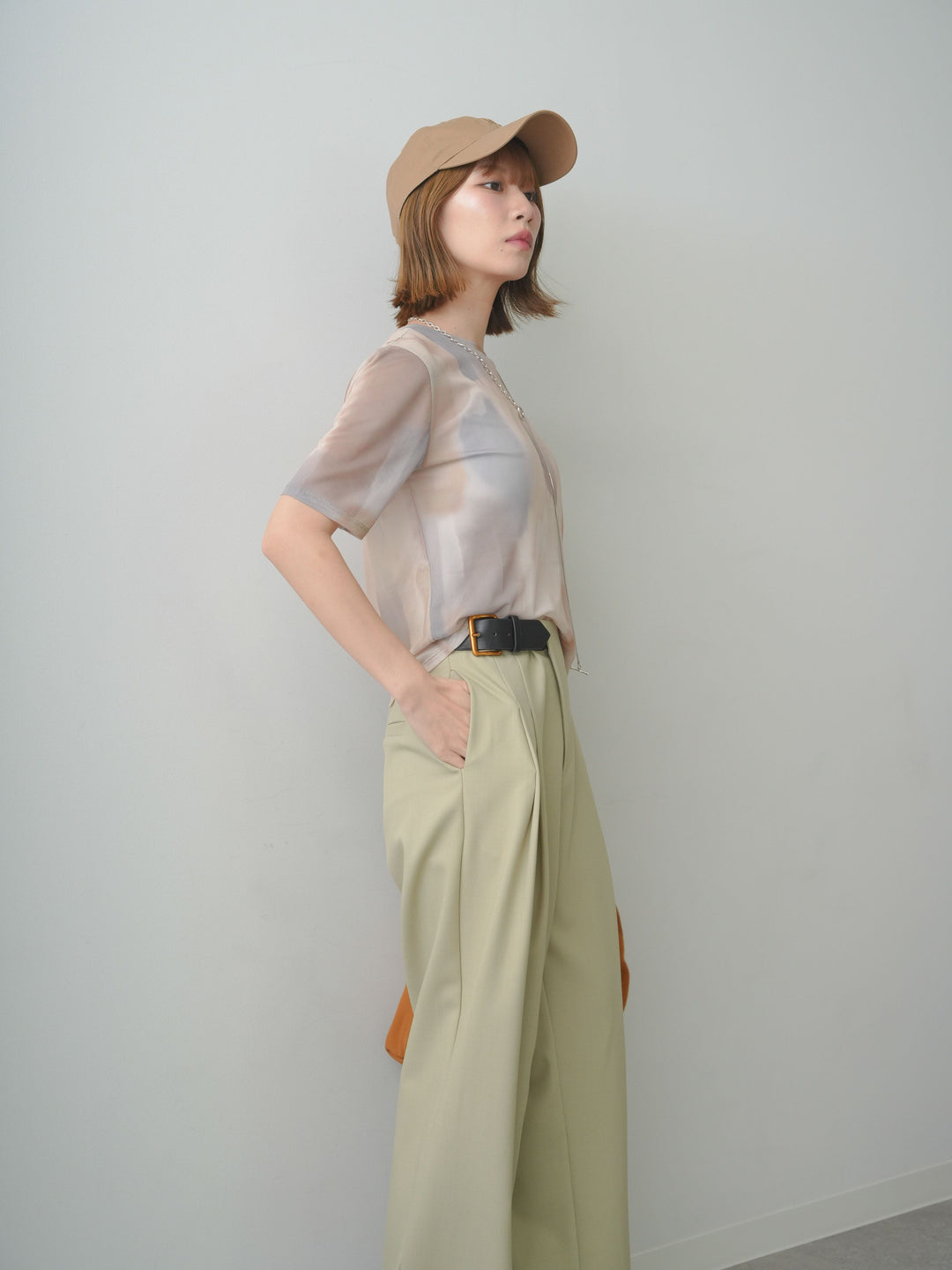 [予約]水彩柄メッシュシアー半袖プルオーバー/ecru