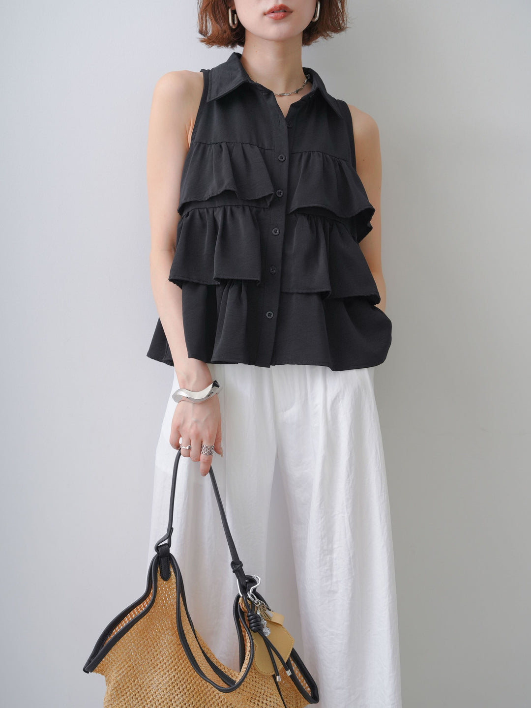 【套裝】荷葉邊層疊無袖上衣 + 荷葉邊層疊無袖上衣（兩件組）