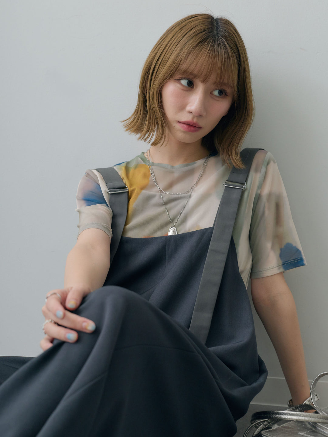 [SET]水彩アートシアーTシャツ+前後2wayドレープワイドオールインワン(2set)