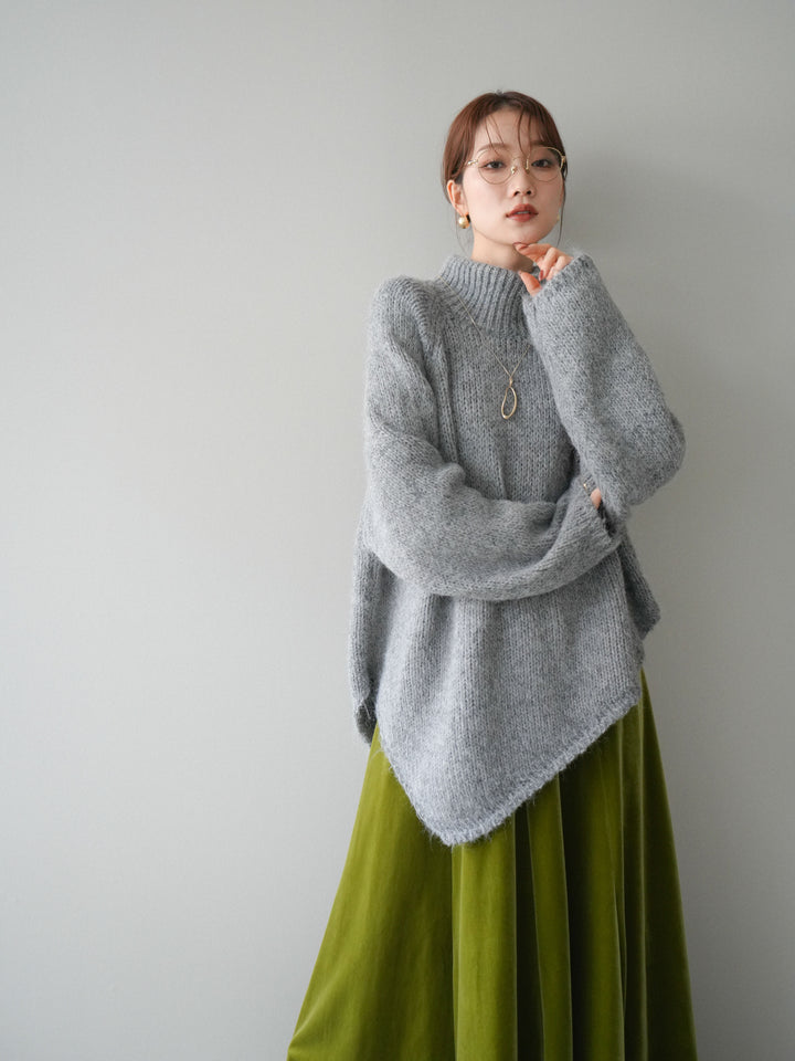 [予約]アシンメトリーハイネックニットプルオーバー/gray