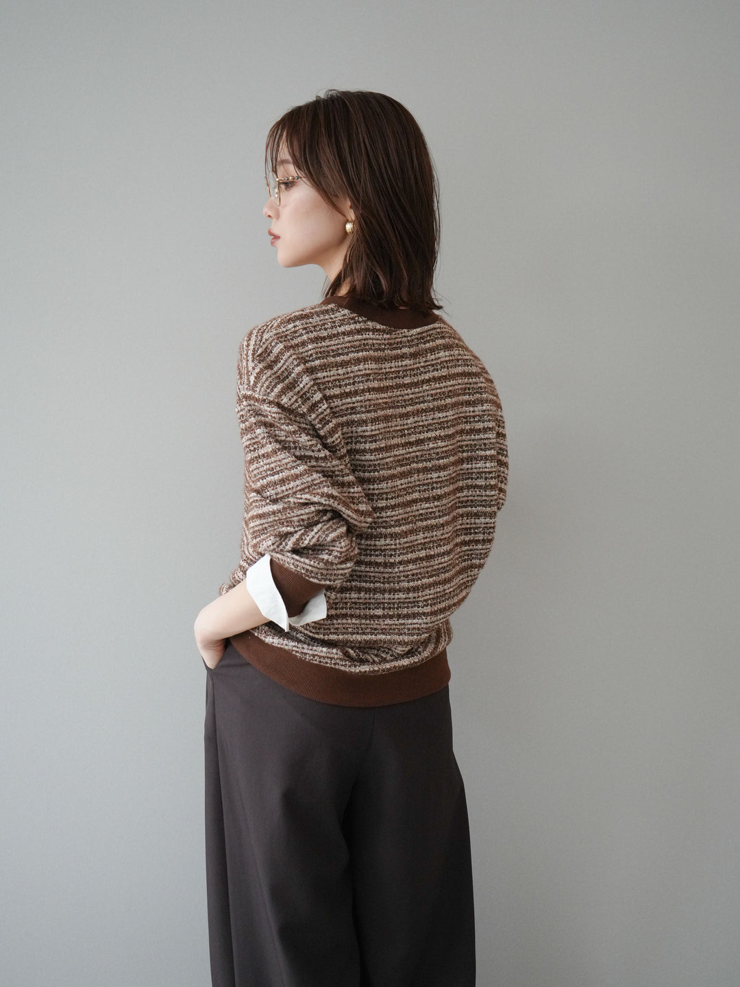 [予約]MIXツイードライクカフスドッキングプルオーバー/brown