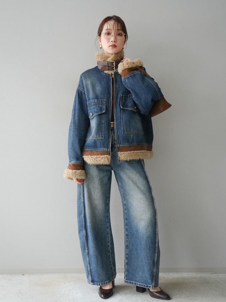 [予約]サイド切替カーブデニムパンツ/blue