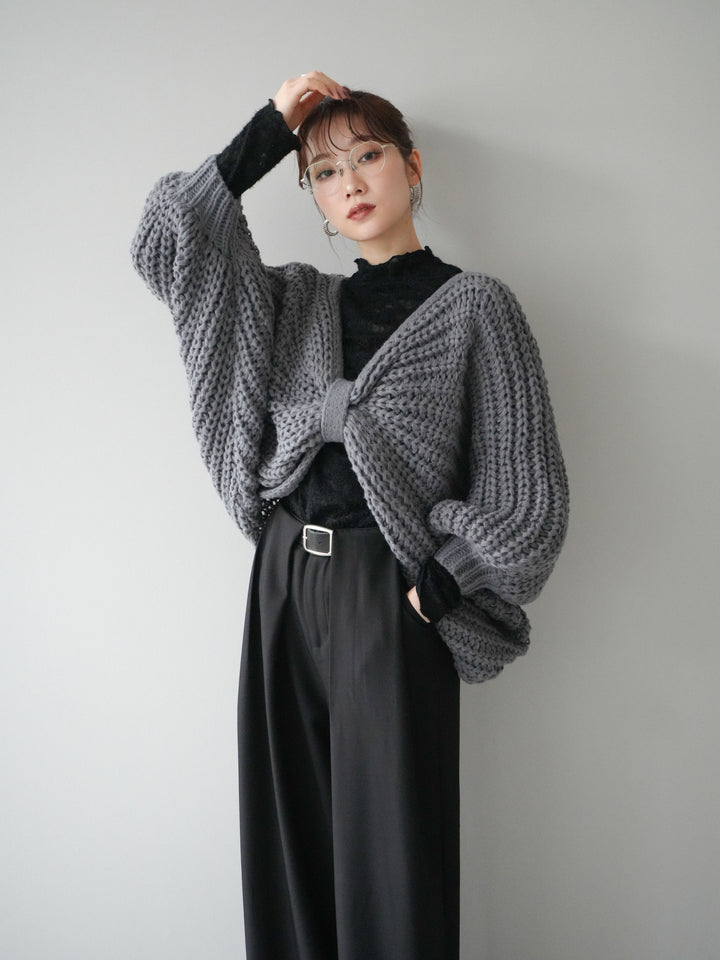 [予約]ローゲージ畦編みドルマンニットボレロ/gray