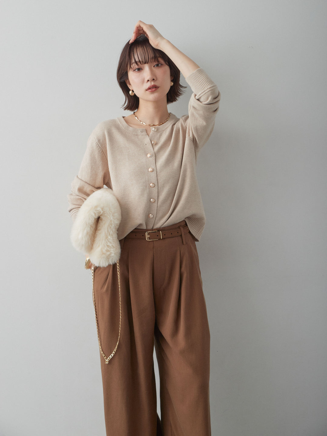 [予約]ゴールドボタンニットカーディガン/beige