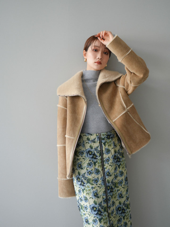 [予約]スタンドカラームートンZIPジャケット/beige