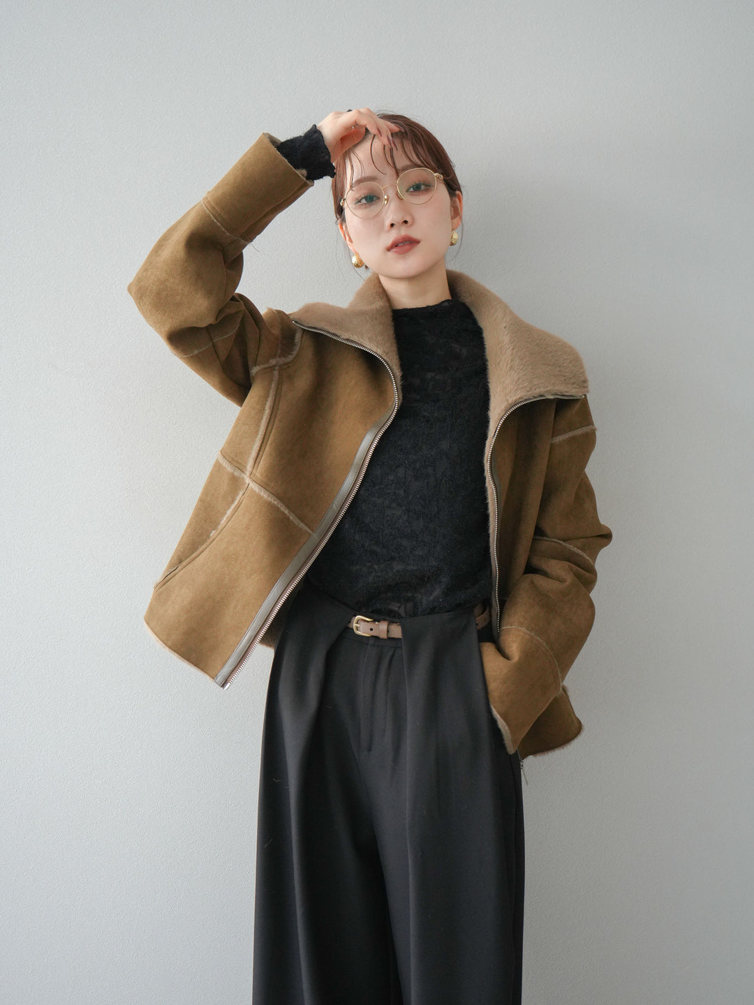 [予約]スタンドカラームートンZIPジャケット/khaki