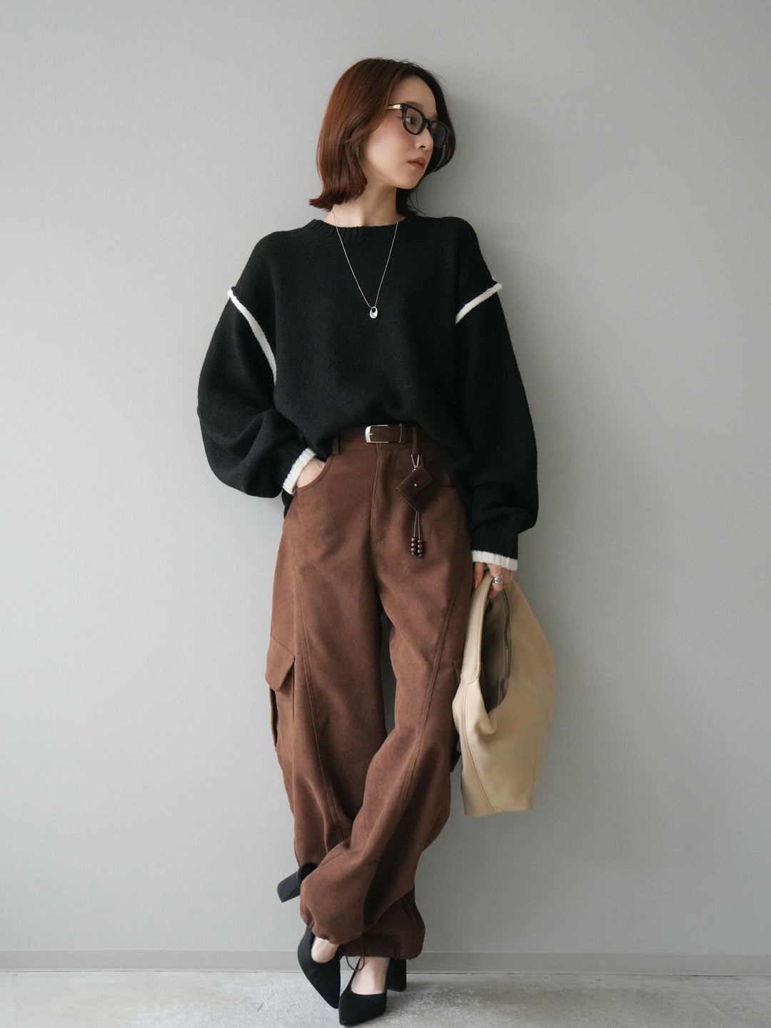 [予約]ベルト付コーデュロイカーゴパンツ/brown