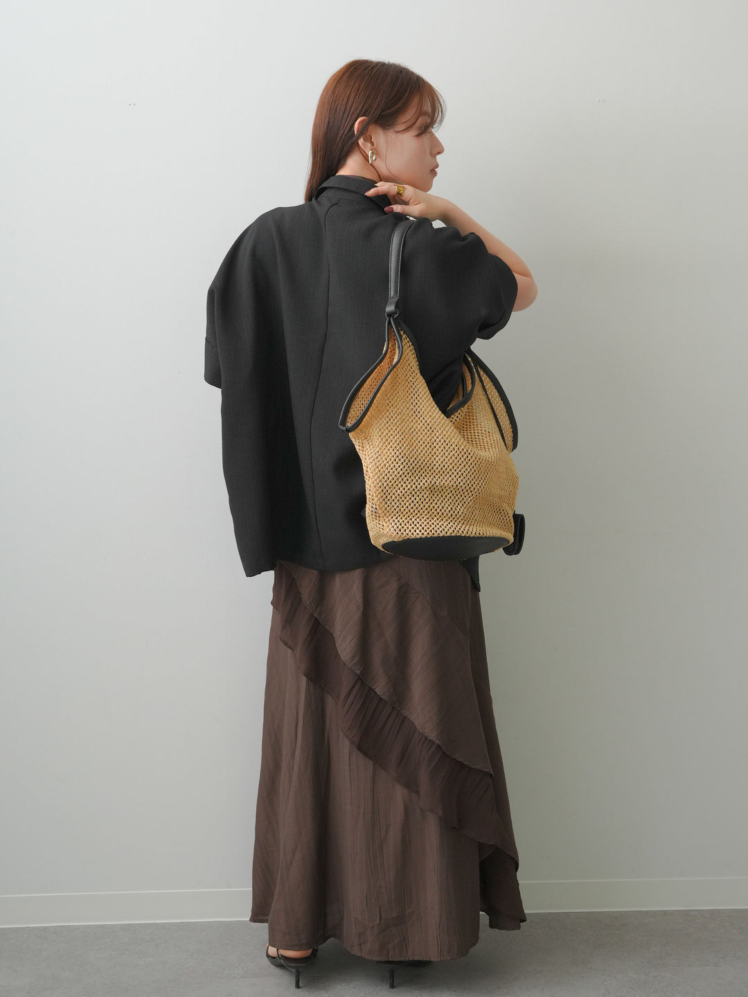 [予約]ラッフルヘムレイヤードキャミワンピース/brown