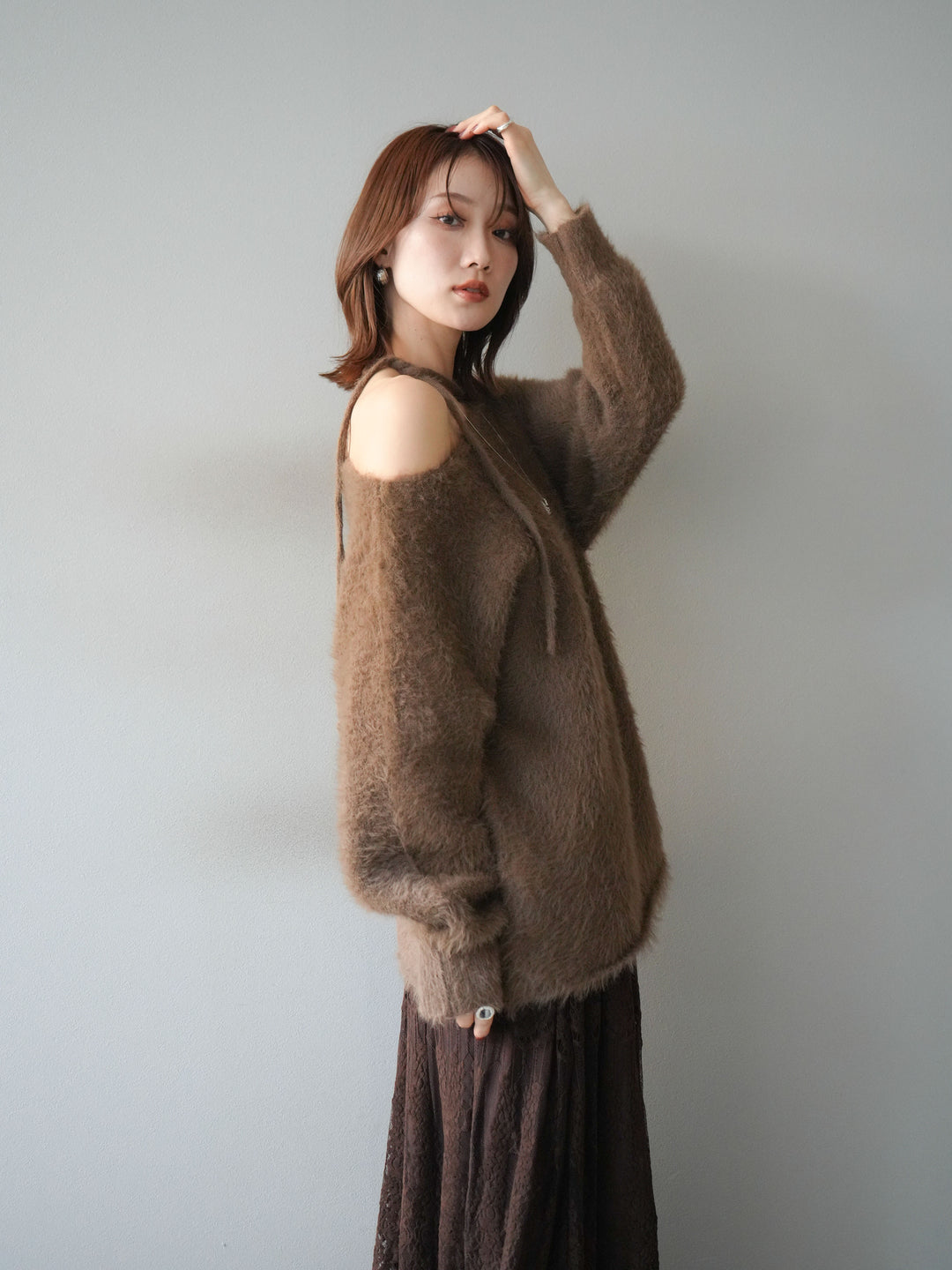 [予約]紐付きシャギーニットプルオーバー/camel