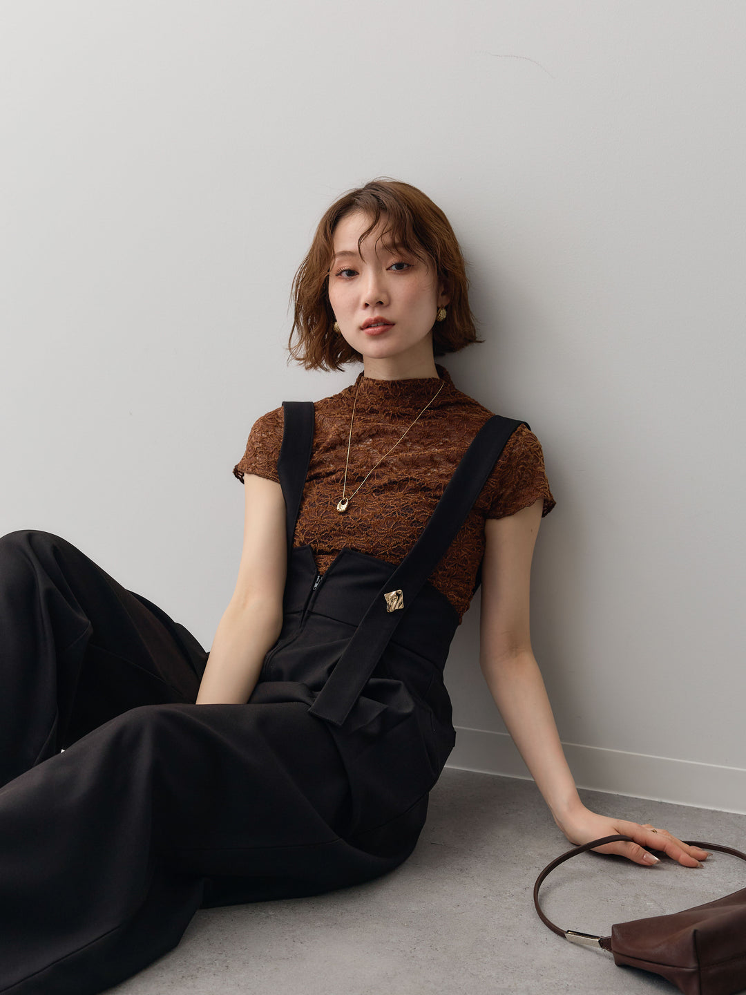 [予約]ベルベットレースフレンチトップス/brown