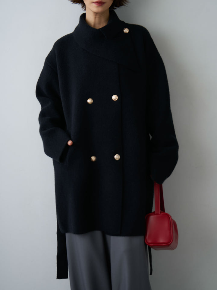 [予約]ゴールドボタンミディアムニットコート/black