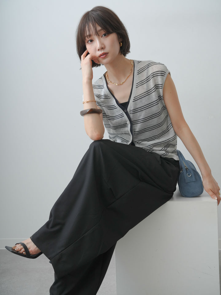 【套裝】雙色邊法式針織背心+方波紋一觸式手鐲（兩件組）