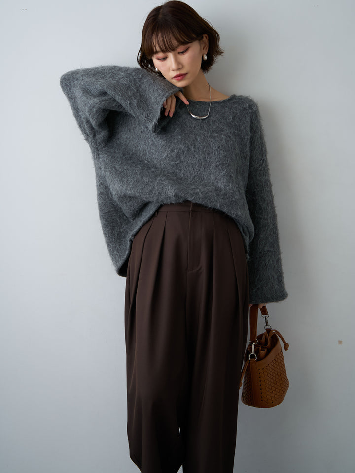 【套裝】船領毛絨寬鬆針織衫 + 船領毛絨寬鬆針織衫（2 件套）
