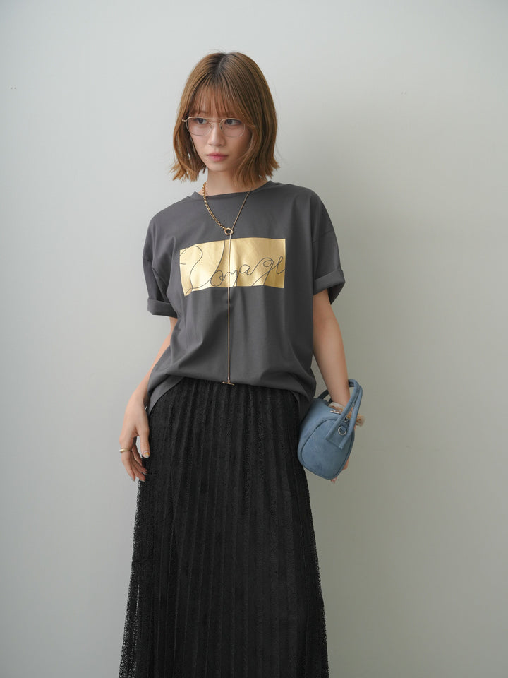 [SET]箔プリントボックスTEE+フローラルレースプリーツスカート(2set)