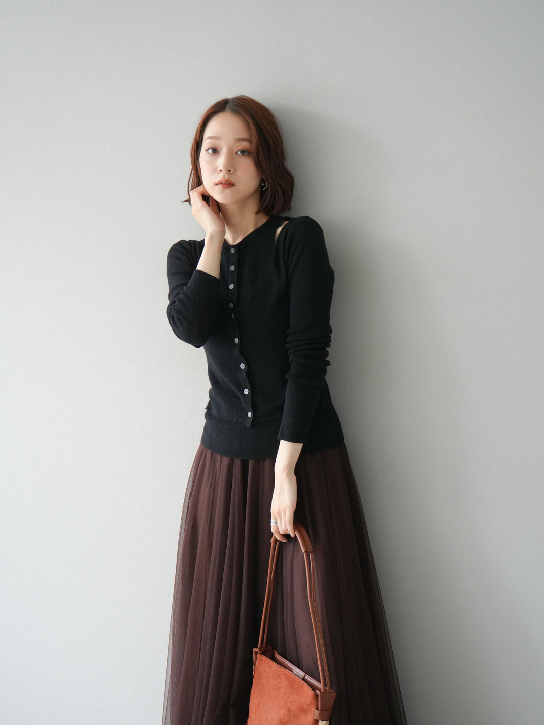 [予約]レイヤードデザインニットカーディガン/ブラック