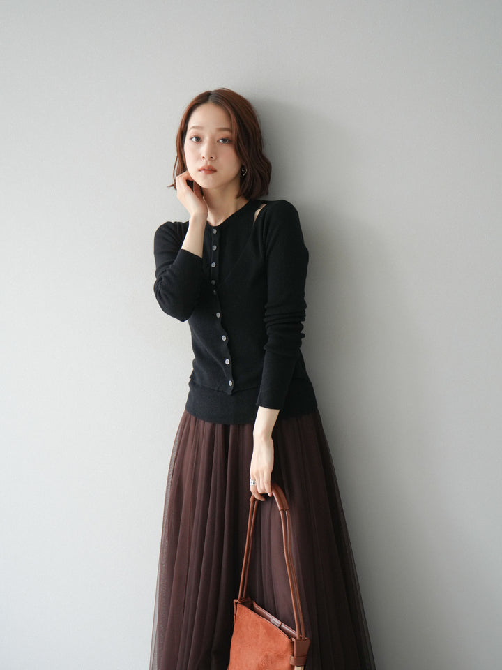 [予約]レイヤードデザインニットカーディガン/ブラック