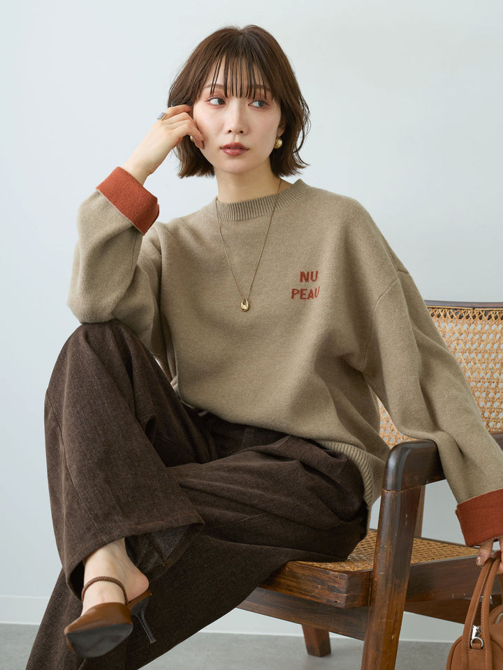 [予約]アルパカタッチバイカラーニットトップス/beige