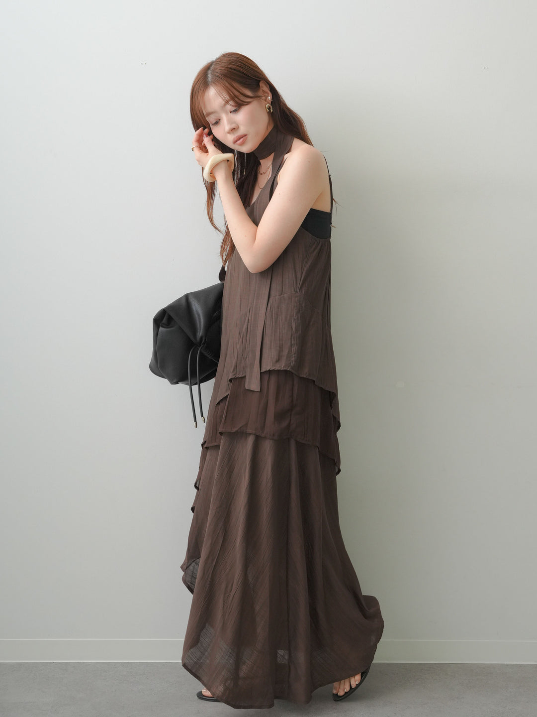 [予約]ラッフルヘムレイヤードキャミワンピース/brown