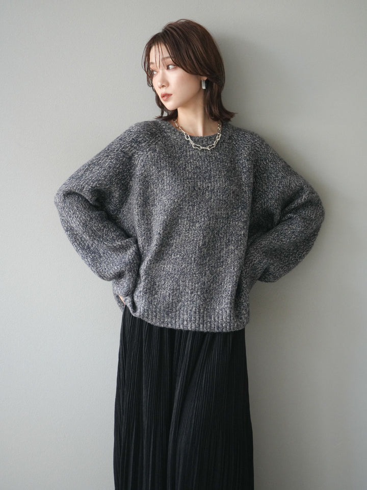 [予約]クルーネック畦編みミックスニット/navy