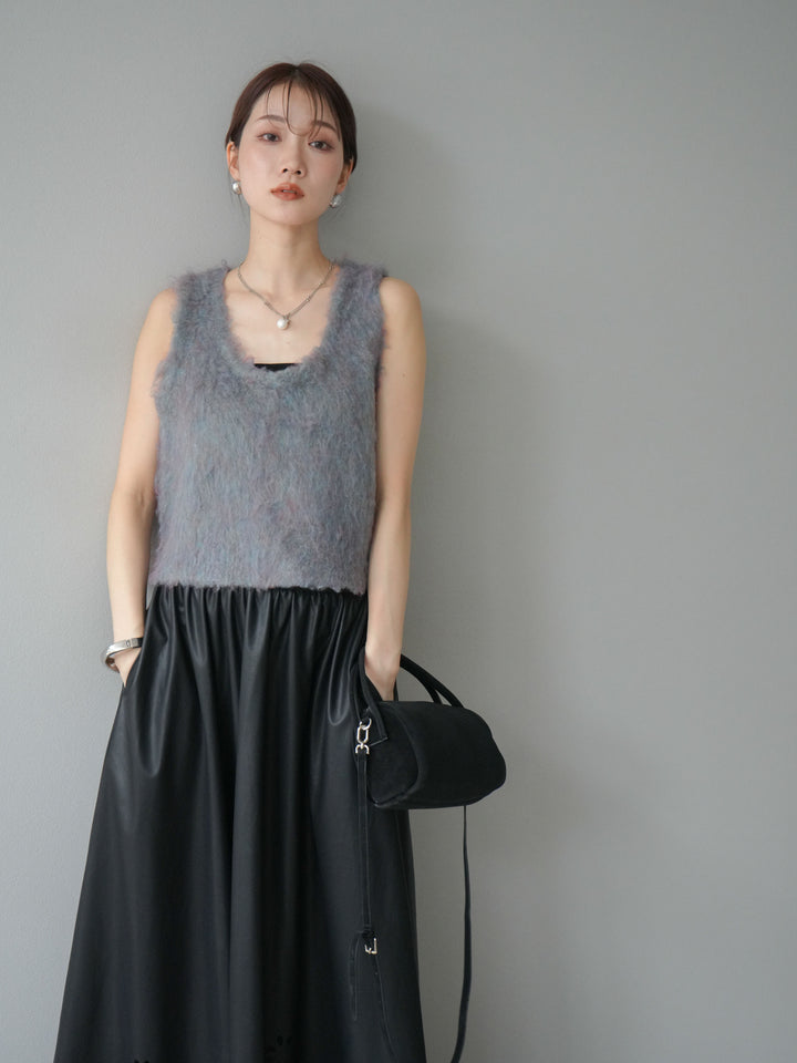 [予約]ミックスシャギーUネックベスト/グリーン