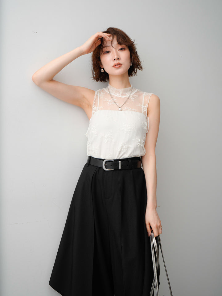 [SET]シースルーストレッチレースノースリトップス+シースルーストレッチレースノースリトップス(2set)