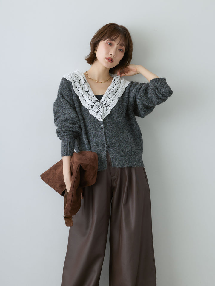 [SET]モヘアレースショールカラーカーディガン+選べるアクセセット(2set)