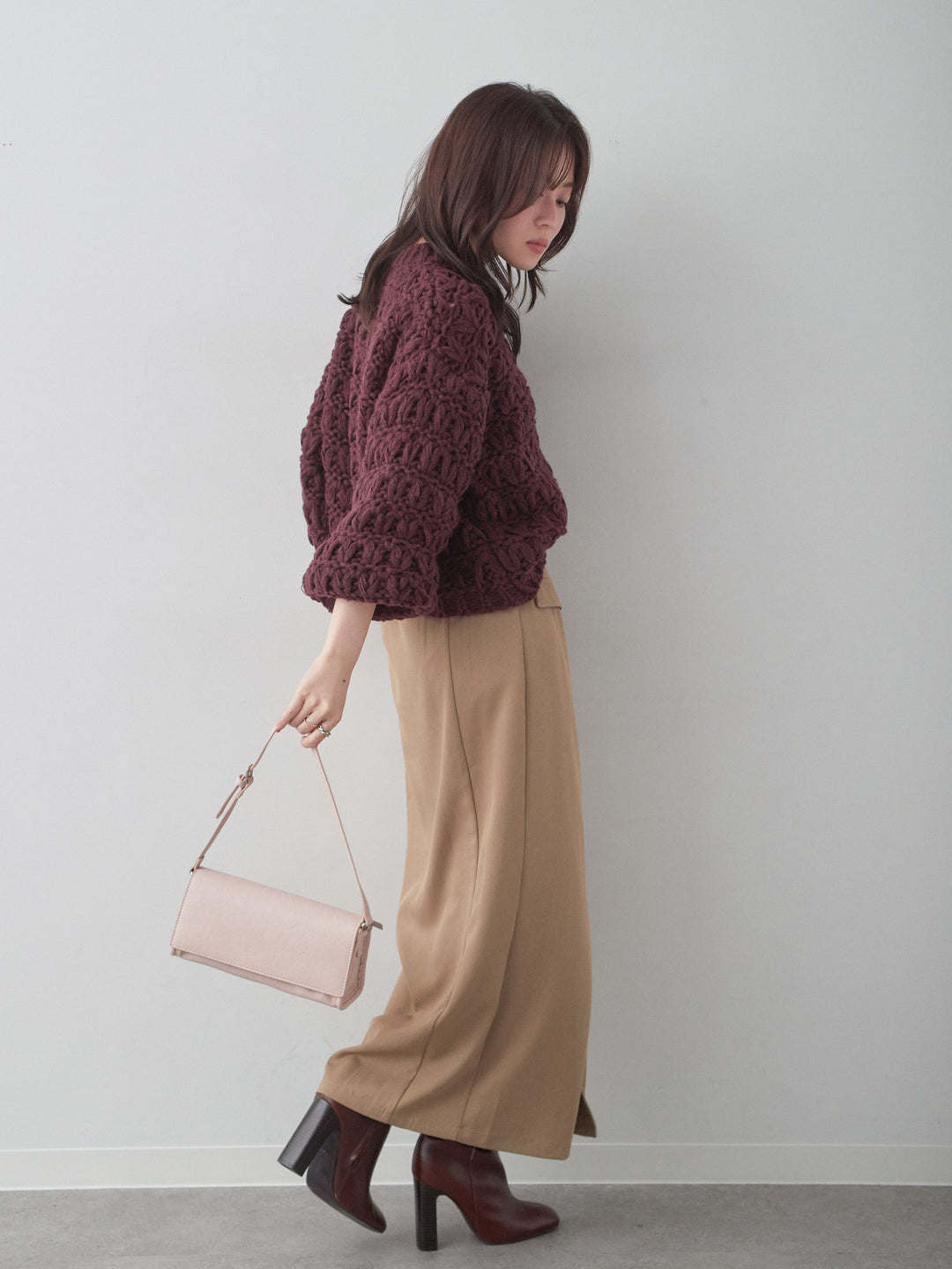 [SET]ループクロップニットトップス+クレープデシンフラップ付きストレートスカート(2set)