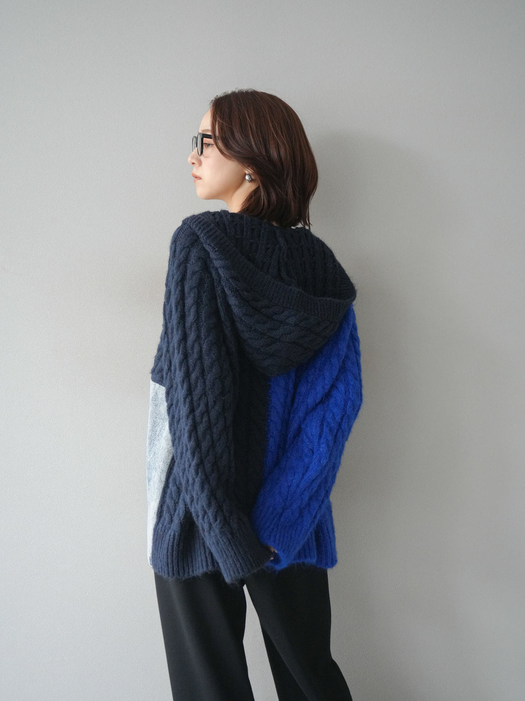 [予約]デニム×バイカラーニットZIPフーディ/blue