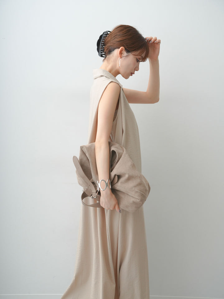[予約]リネンライクスキッパーショルダータックワンピース/lightbeige