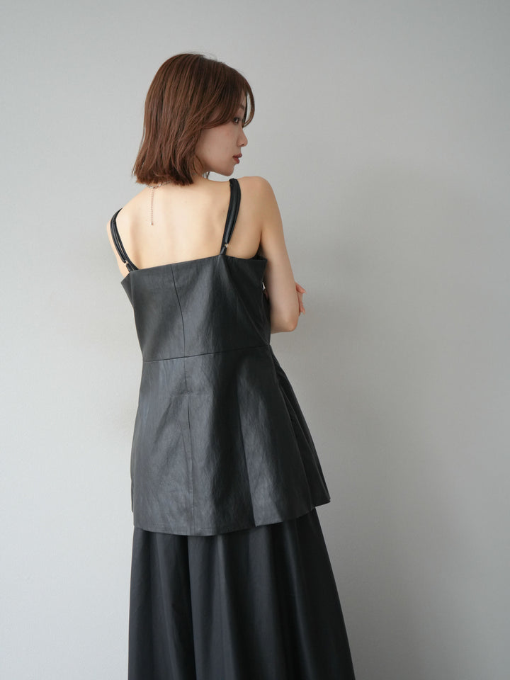 [予約]レイヤードレザーキャミソールチュニック/ブラック