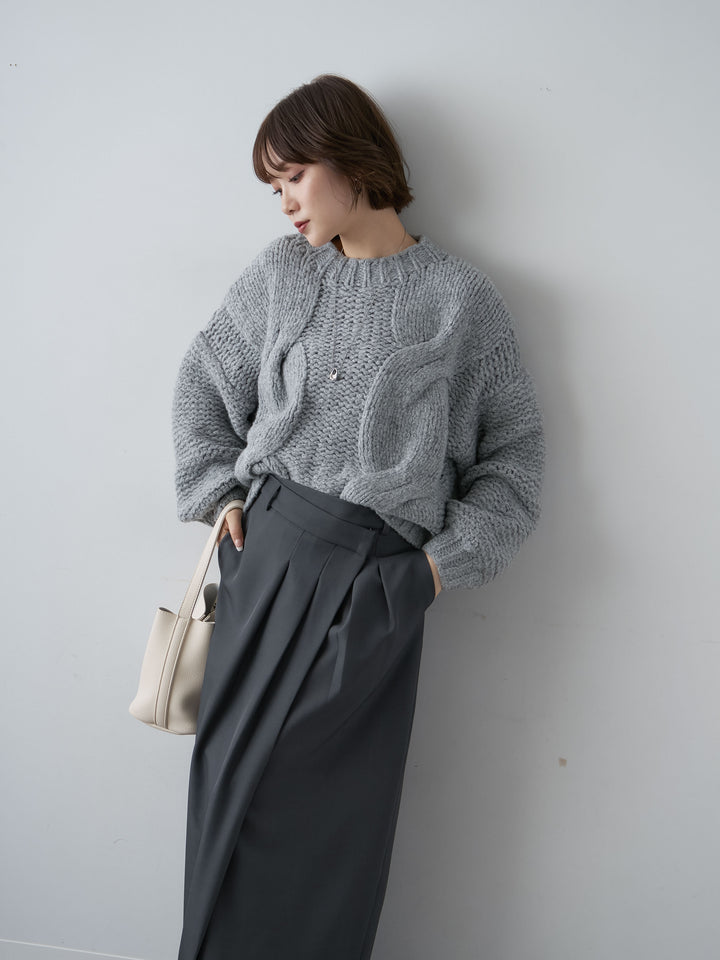 [予約]チャンキーケーブルニットトップス/gray