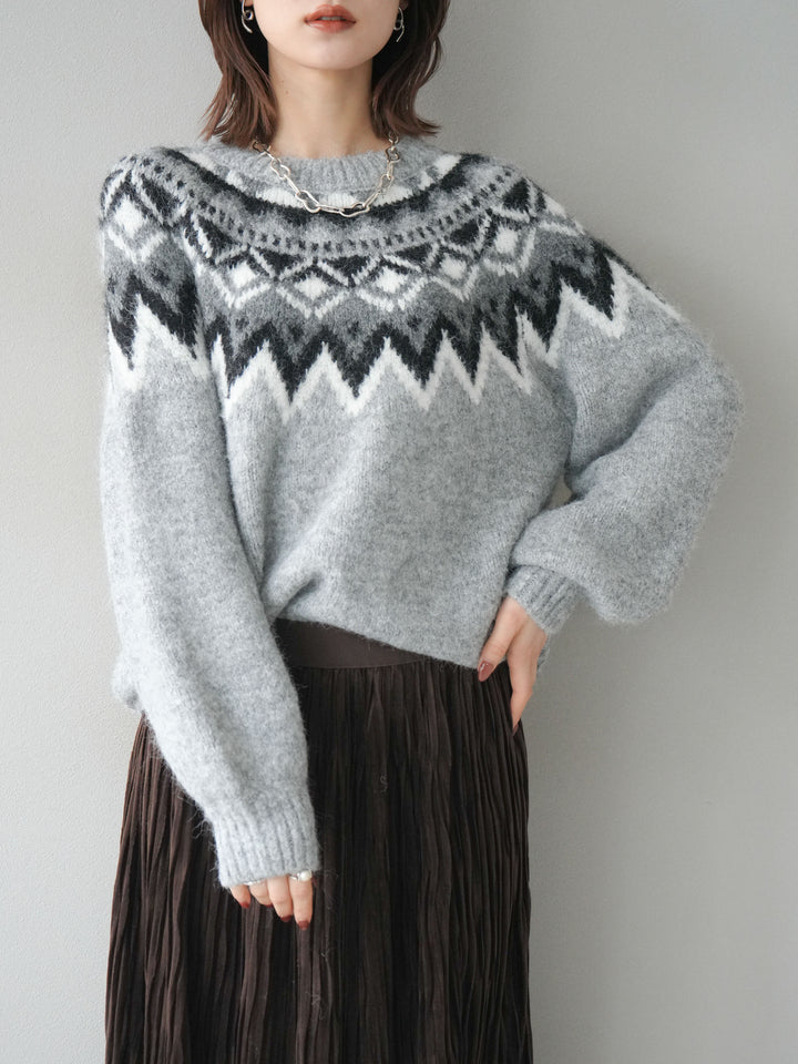[予約]求心柄オーバーニットプルオーバー/gray