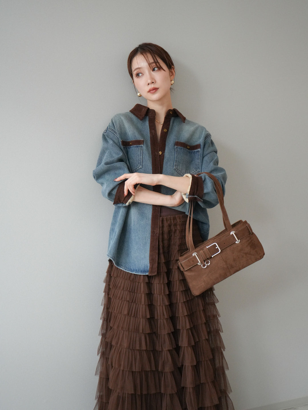 [予約]裏起毛コーデュロイ襟デニムシャツジャケット/ blue