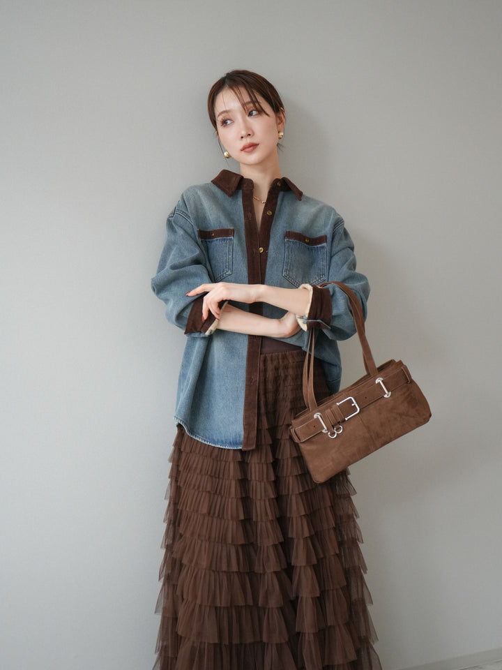 [予約]裏起毛コーデュロイ襟デニムシャツジャケット/ blue