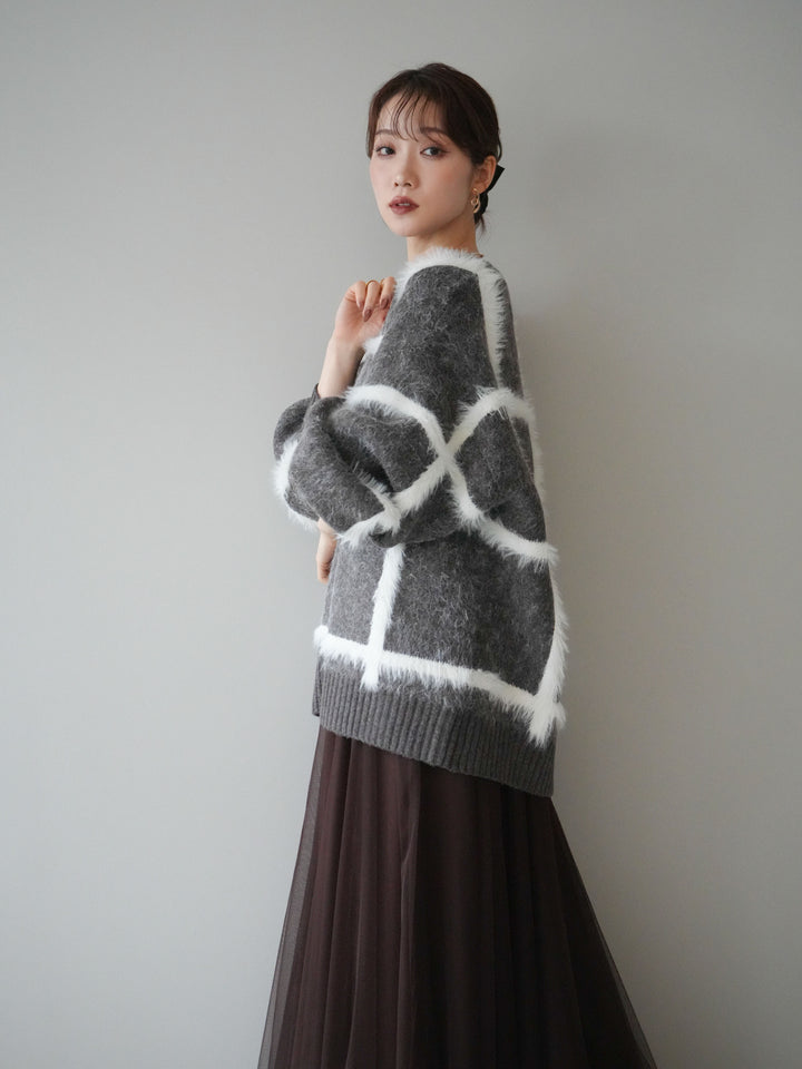 [予約]ミックスシャギーチェックカーディガン/brown