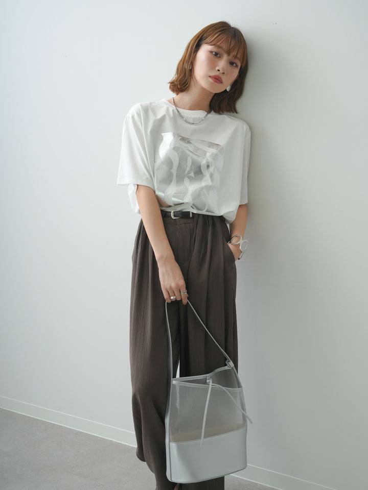 [SET]クールタッチアートロゴオーバーTEE+ベルト付ワッシャーライトワイドパンツ(2set)