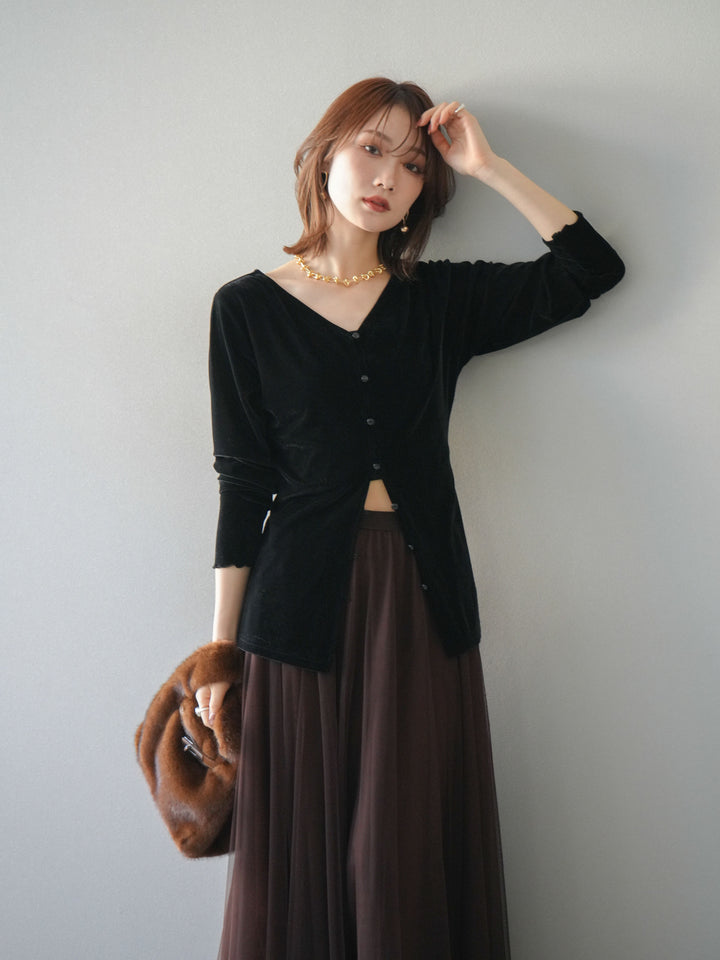 [予約]ベロアカーディガン/black