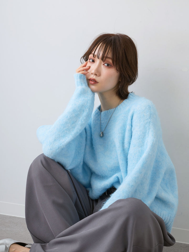 [SET]ソフトシャギーニットプルオーバー+ベルトループデザインワイドパンツ(2set)