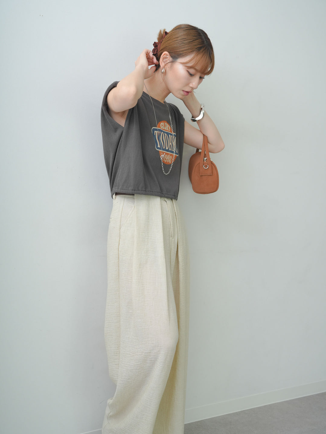 [SET]ヴィンテージロゴドロストTEE+リネンライクベルトループワイドパンツ(2set)