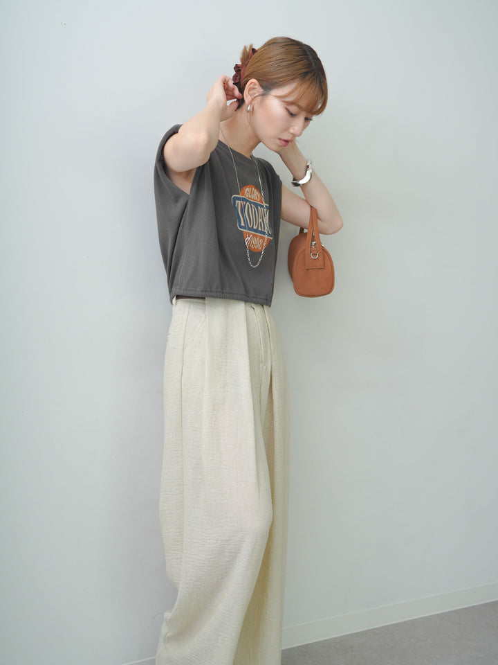[SET]ヴィンテージロゴドロストTEE+リネンライクベルトループワイドパンツ(2set)