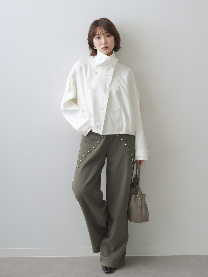 [SET]コクーンショートトレンチ+ダブルストラップカップ付キャミソール+ナポレオンワイドストレートパンツ(3set)