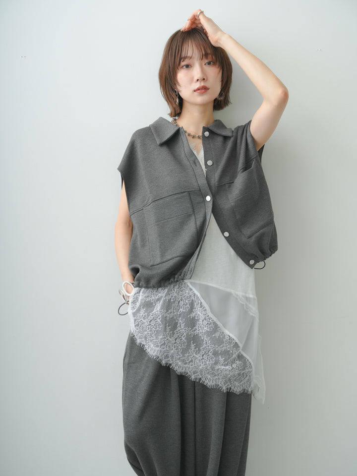[予約]ヘムアシメレースドッキングノースリトップス/white