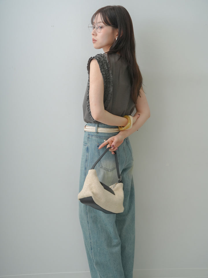 [SET]ホイップフリルフレンチTEE+センターラインワイドストレートデニム(2set)